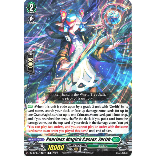 Vanguard TCG card DZ-BT14/110EN C Peerless Magick Caster, Zerith Envoys of the Crimson Moon