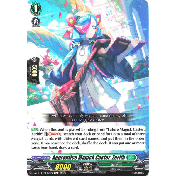 Vanguard TCG card DZ-BT14/112EN C Apprentice Magick Caster, Zerith Envoys of the Crimson Moon