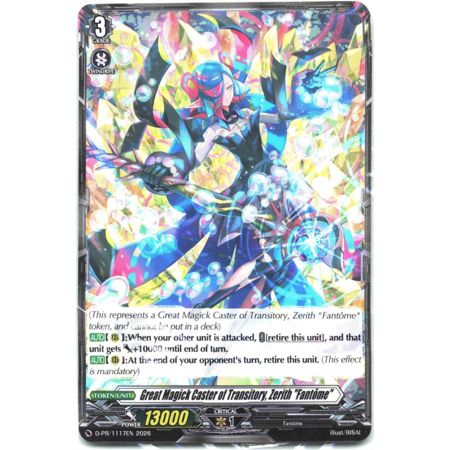 Vanguard TCG card DZ-BT14 D-PR/1117EN PR Great Magick Caster of Transitory, Zerith Fantome Envoys of the Crimson Moon