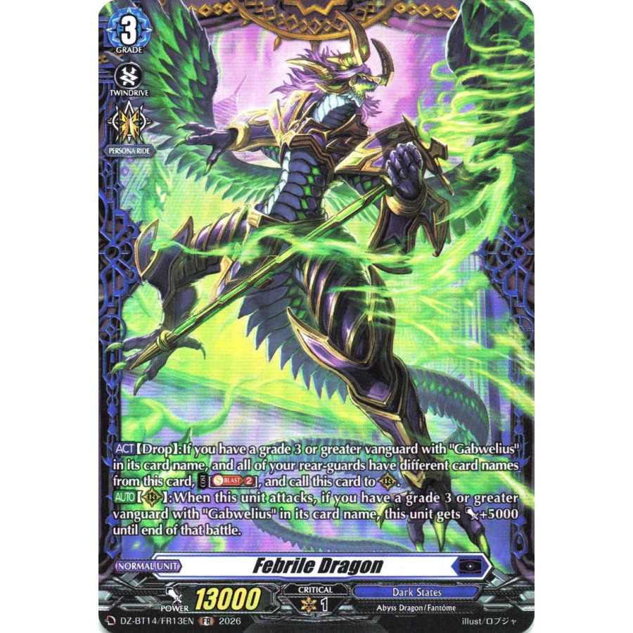 Vanguard TCG card DZ-BT14/FR13EN FR Febrile Dragon Envoys of the Crimson Moon