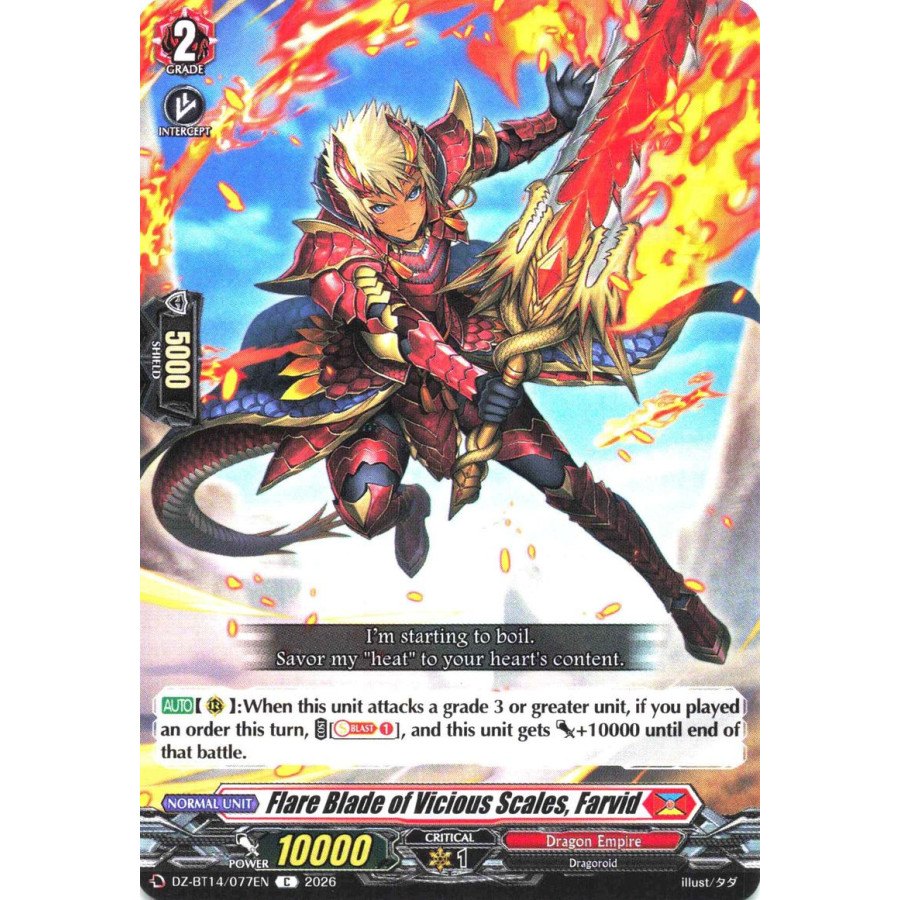 Vanguard TCG card DZ-BT14/077EN C Flare Blade of Vicious Scales, Farvid Envoys of the Crimson Moon