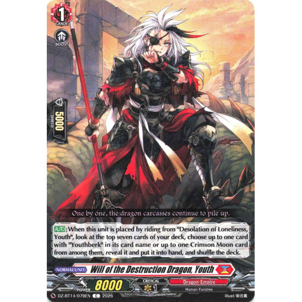 Vanguard TCG card DZ-BT14/079EN C Will of the Destruction Dragon, Youth Envoys of the Crimson Moon