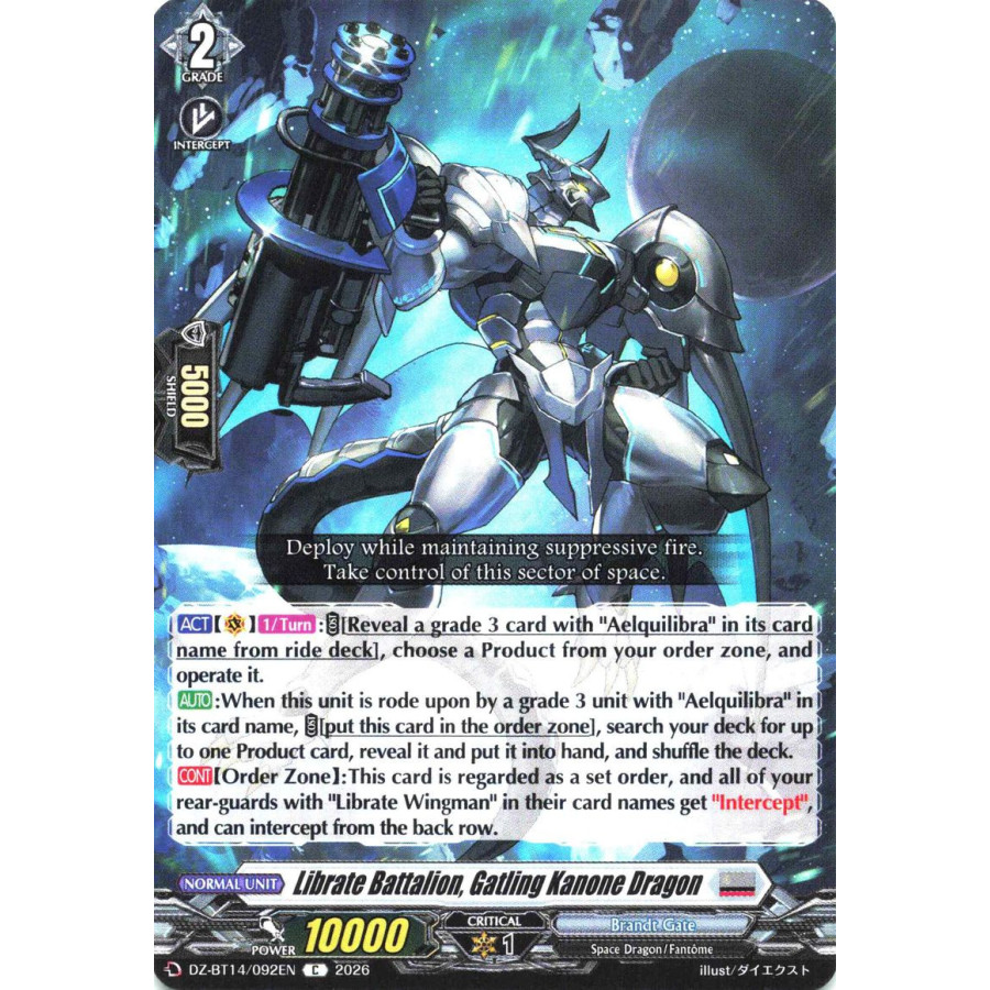Vanguard TCG card DZ-BT14/092EN C Librate Battalion, Gatling Kanone Dragon Envoys of the Crimson Moon