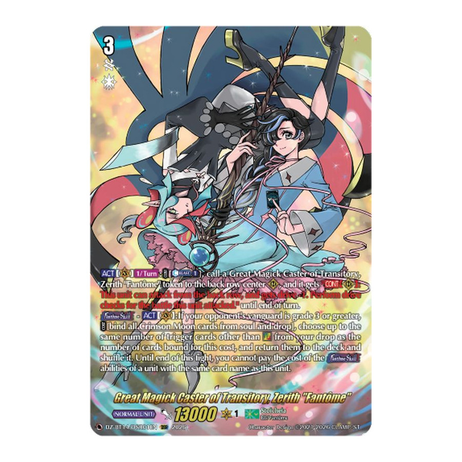Vanguard TCG card DZ-BT14/DSR01EN DSR Great Magick Caster of Transitory, Zerith Fantôme Envoys of the Crimson Moon