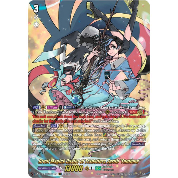 Vanguard TCG card DZ-BT14/DSR01EN DSR Great Magick Caster of Transitory, Zerith Fantôme Envoys of the Crimson Moon