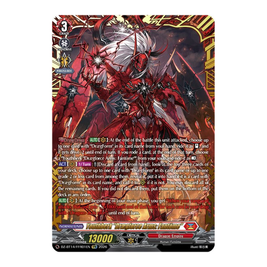 Vanguard TCG card DZ-BT14/FFR01EN FFR Youthberk Drægforce Arms: Fantôme Envoys of the Crimson Moon