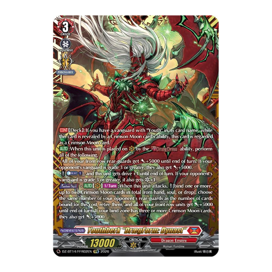 Vanguard TCG card DZ-BT14/FFR02EN FFR Youthberk DrægForm: Dynast Envoys of the Crimson Moon