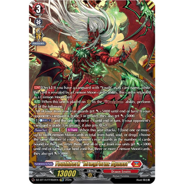 Vanguard TCG card DZ-BT14/FFR02EN FFR Youthberk DrægForm: Dynast Envoys of the Crimson Moon