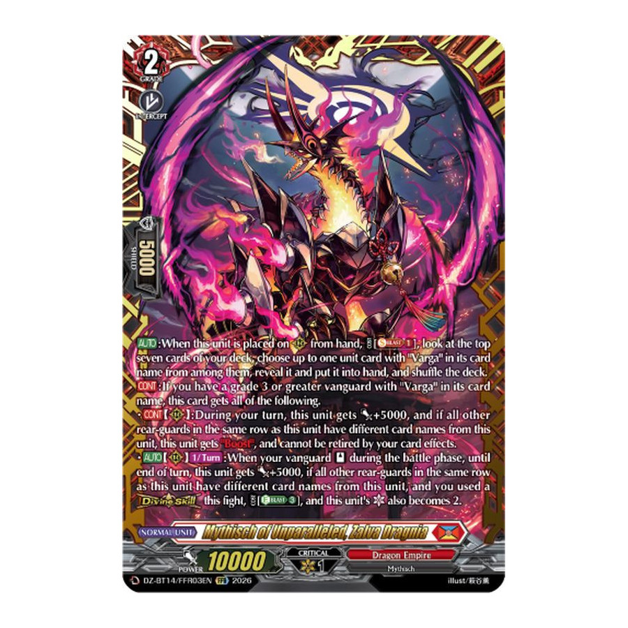 Vanguard TCG card DZ-BT14/FFR03EN FFR Mythisch of Unparalleled, Zalva Dragnia Envoys of the Crimson Moon