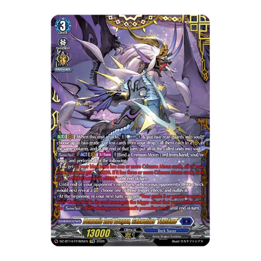 Vanguard TCG card DZ-BT14/FFR05EN FFR Demonic Lord Dragon, Gabwelius Fantôme Envoys of the Crimson Moon