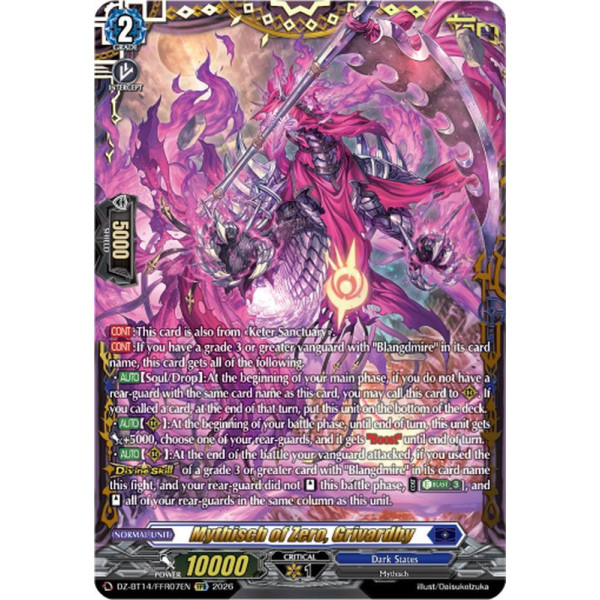 Vanguard TCG card DZ-BT14/FFR07EN FFR Mythisch of Zero, Grivardhy Envoys of the Crimson Moon