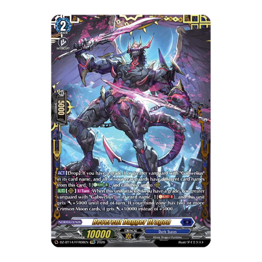 Vanguard TCG card DZ-BT14/FFR08EN FFR Reverent Dagger Dragon Envoys of the Crimson Moon