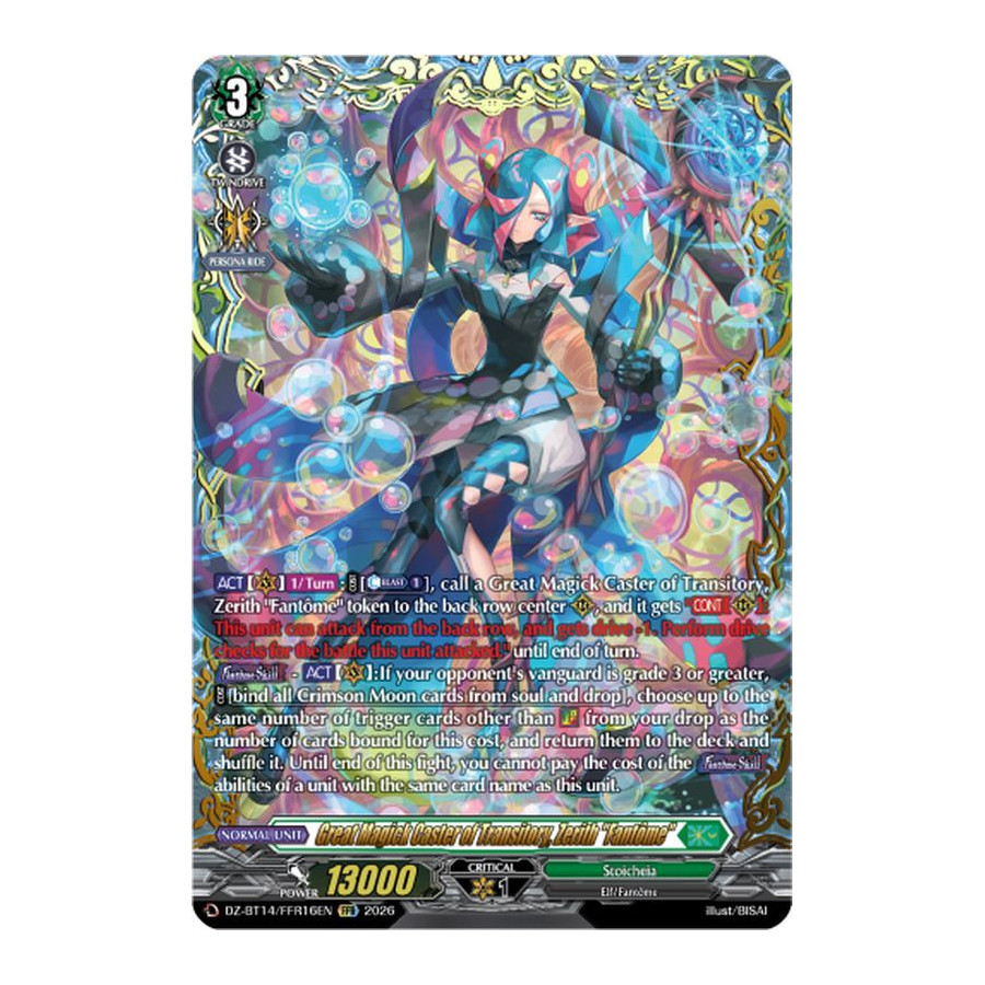 Vanguard TCG card DZ-BT14/FFR16EN FFR Great Magick Caster of Transitory, Zerith Fantôme Envoys of the Crimson Moon
