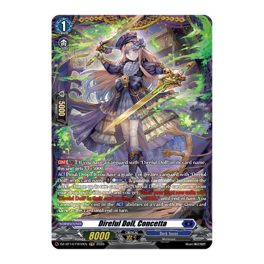 Vanguard TCG card DZ-BT14/FR10EN FR Direful Doll, Concetta Envoys of the Crimson Moon