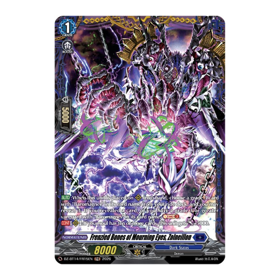 Vanguard TCG card DZ-BT14/FR15EN FR Frenzied Bones of Mourning Eyes, Zolneillon Envoys of the Crimson Moon
