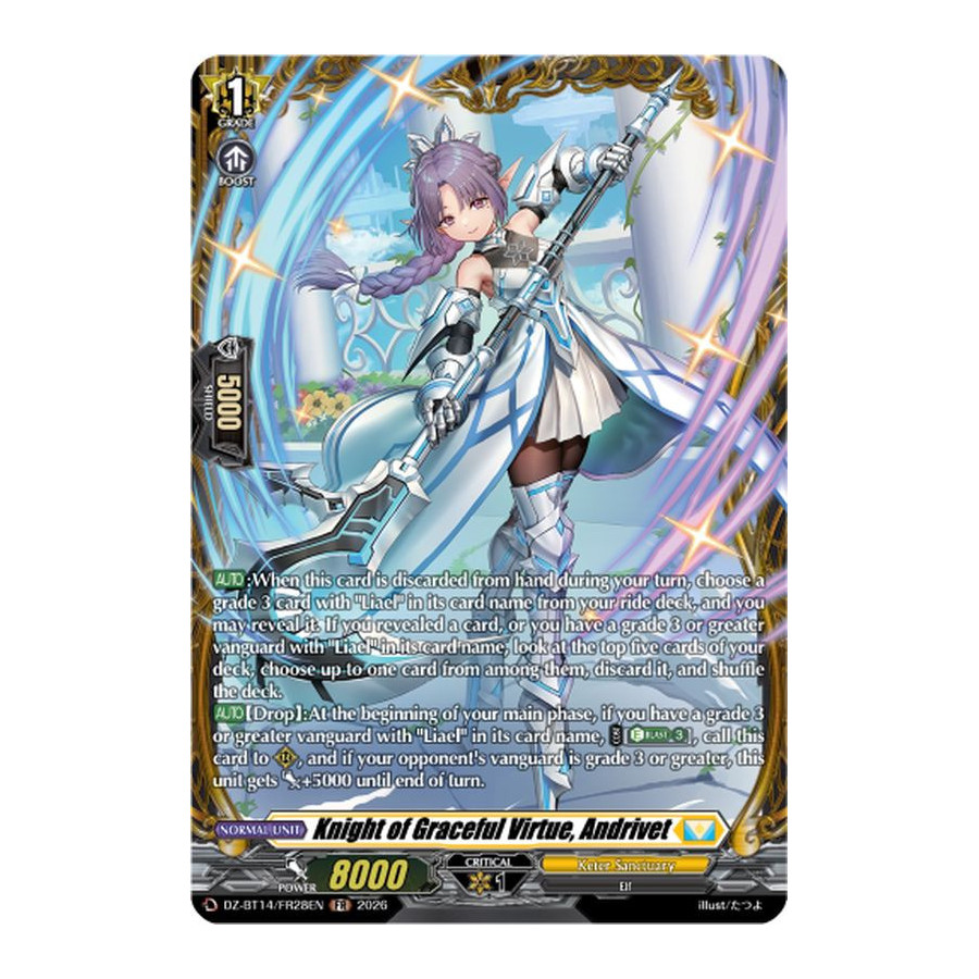 Vanguard TCG card DZ-BT14/FR28EN FR Knight of Graceful Virtue, Andrivet Envoys of the Crimson Moon