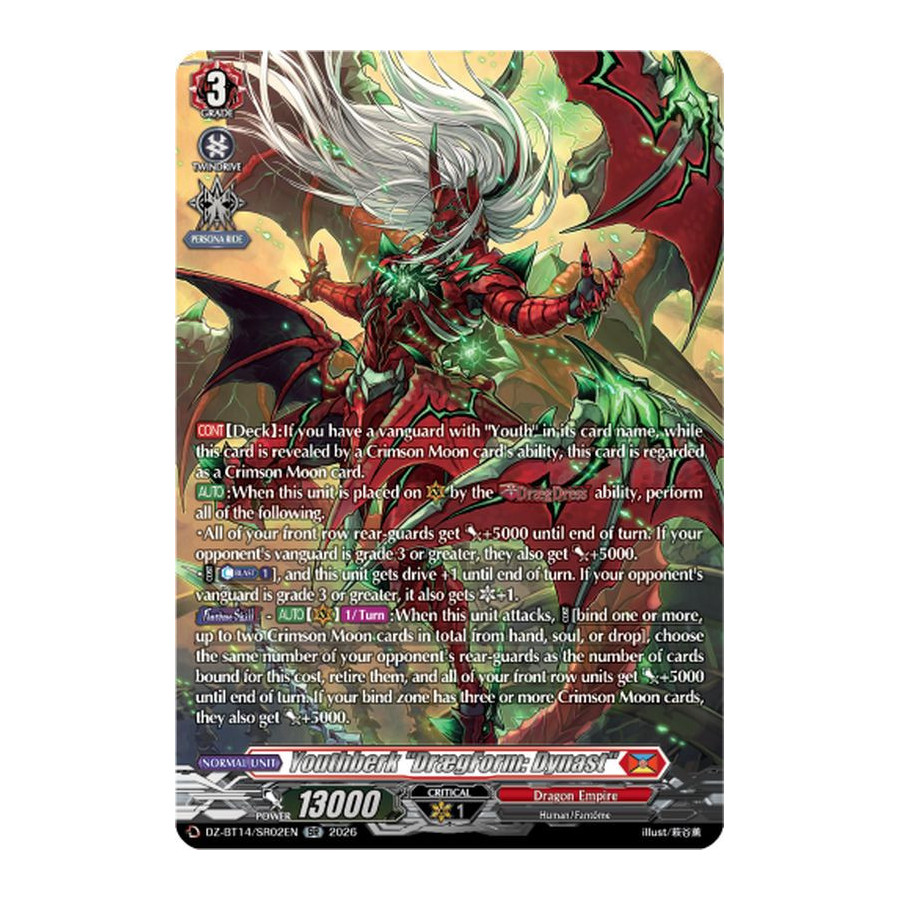 Vanguard TCG card DZ-BT14/SR02EN SR Youthberk DrægForm: Dynast Envoys of the Crimson Moon