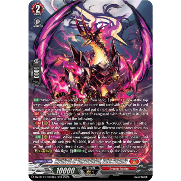 Vanguard TCG card DZ-BT14/SR03EN SR Mythisch of Unparalleled, Zalva Dragnia Envoys of the Crimson Moon