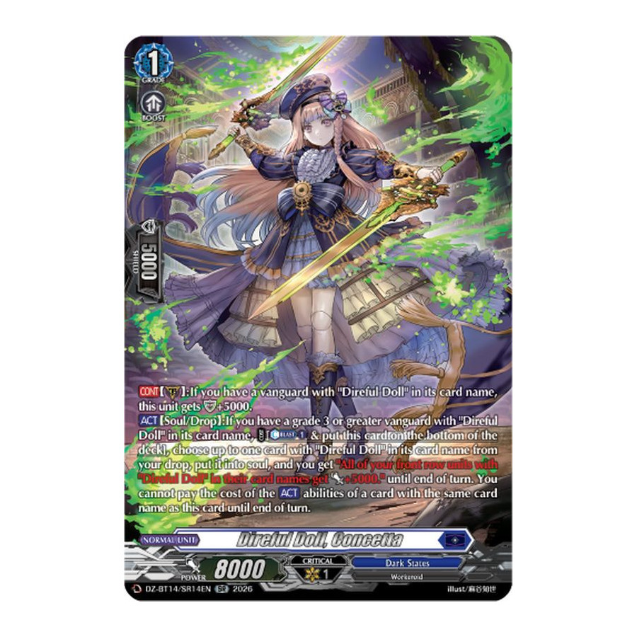 Vanguard TCG card DZ-BT14/SR14EN SR Direful Doll, Concetta Envoys of the Crimson Moon