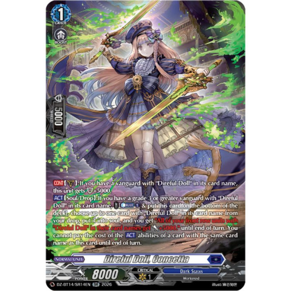 Vanguard TCG card DZ-BT14/SR14EN SR Direful Doll, Concetta Envoys of the Crimson Moon