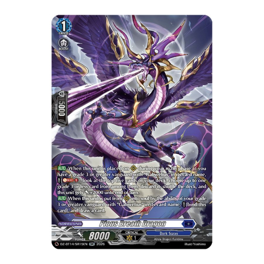 Vanguard TCG card DZ-BT14/SR15EN SR Pious Breath Dragon Envoys of the Crimson Moon