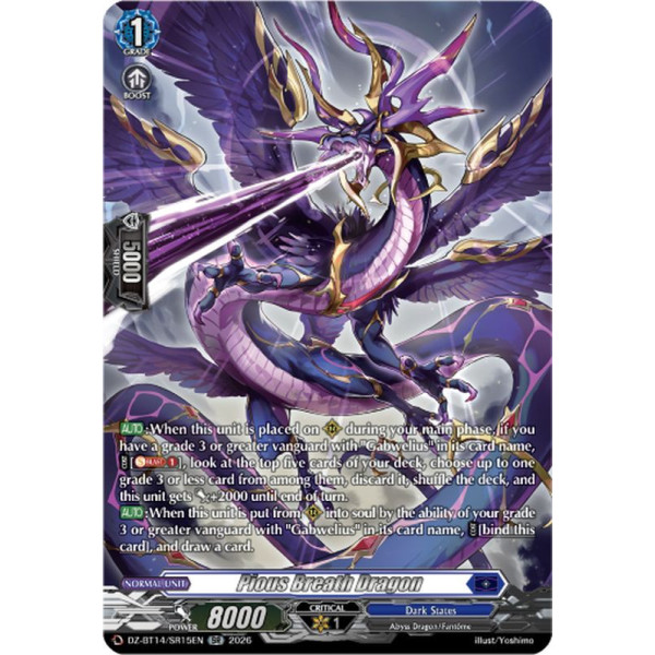 Vanguard TCG card DZ-BT14/SR15EN SR Pious Breath Dragon Envoys of the Crimson Moon