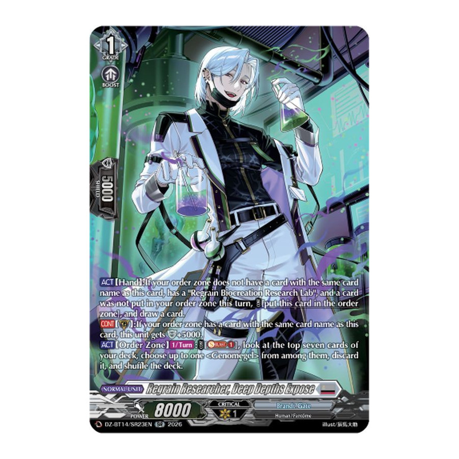 Vanguard TCG card DZ-BT14/SR23EN SR Regrain Researcher, Deep Depths Expose Envoys of the Crimson Moon