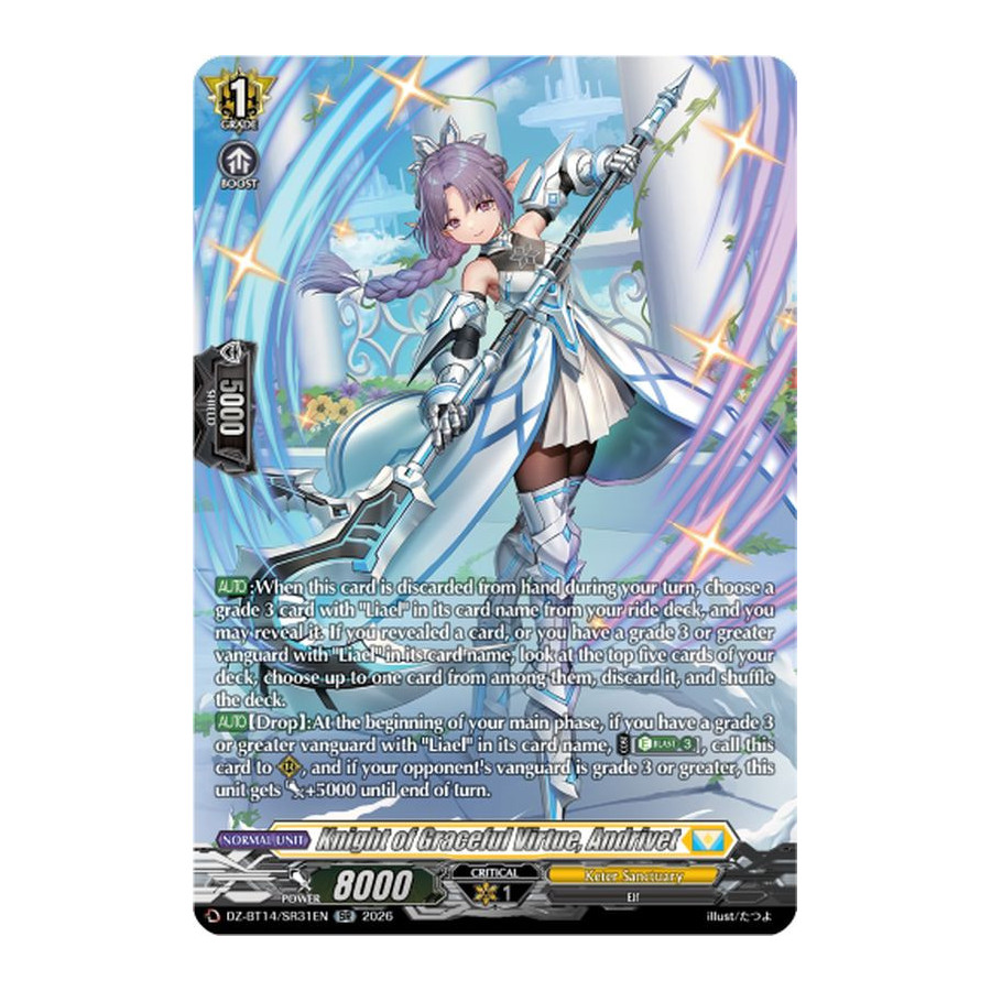 Vanguard TCG card DZ-BT14/SR31EN SR Knight of Graceful Virtue, Andrivet Envoys of the Crimson Moon