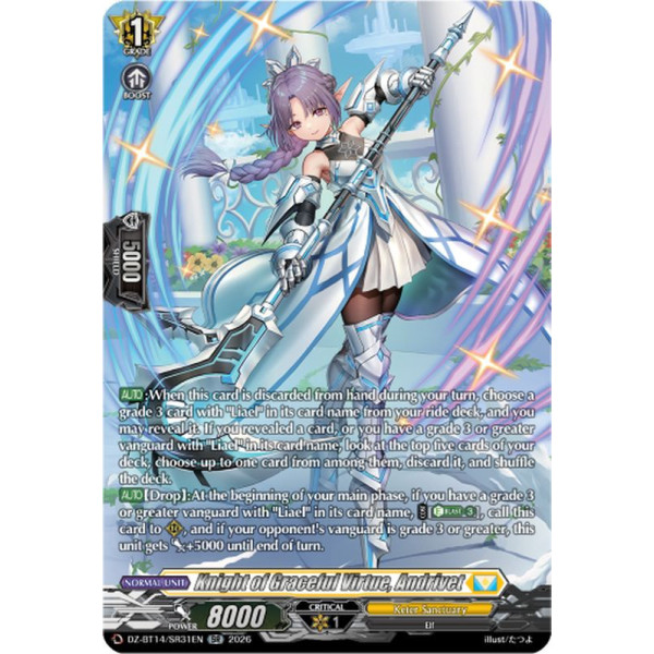 Vanguard TCG card DZ-BT14/SR31EN SR Knight of Graceful Virtue, Andrivet Envoys of the Crimson Moon