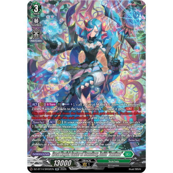 Vanguard TCG card DZ-BT14/SR32EN SR Great Magick Caster of Transitory, Zerith Fantôme Envoys of the Crimson Moon
