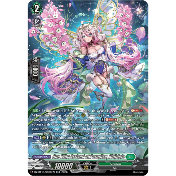 Vanguard TCG card DZ-BT14/SR38EN SR One Who Arrived at Paradise, Phildeia Envoys of the Crimson Moon