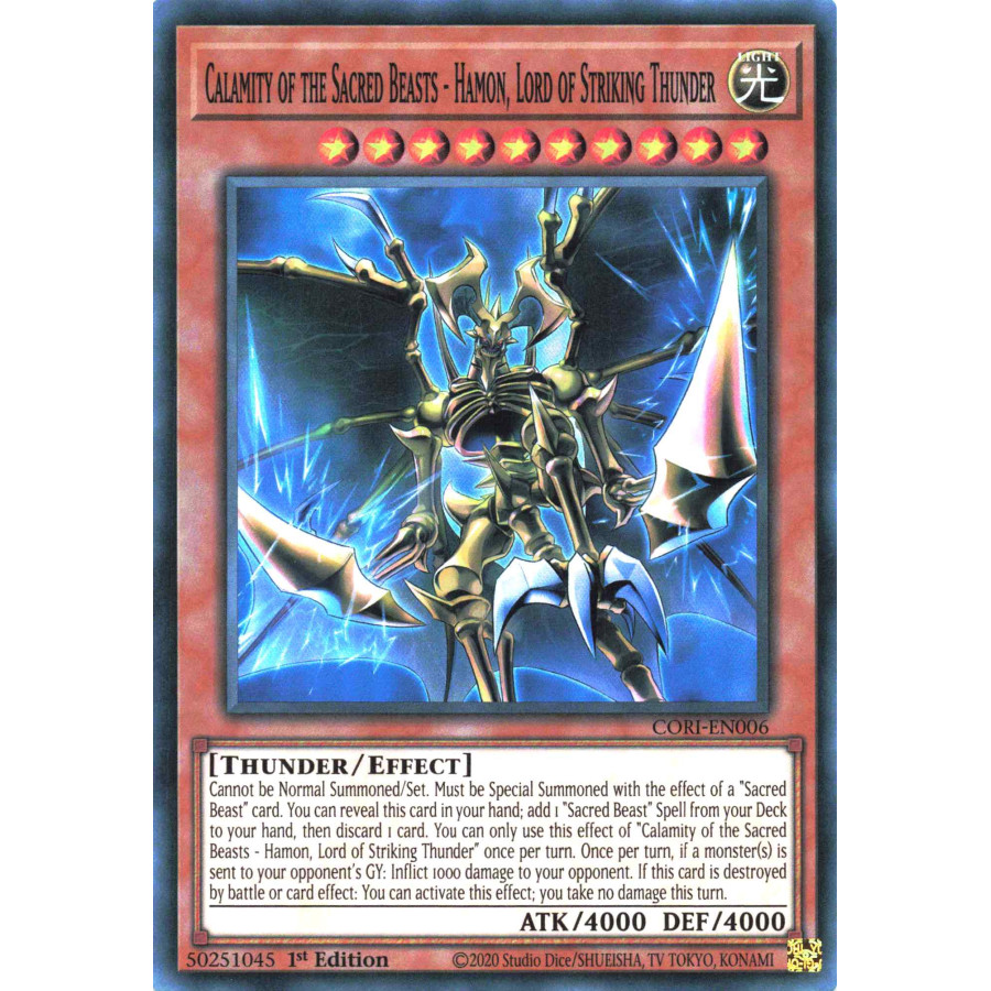 Yu-Gi-Oh TCG CORI-EN006 SR Calamity of the Sacred Beasts - Hamon, Lord of Striking Thunder Chaos Origins