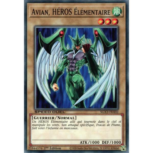 Yu-Gi-Oh TCG SGX3-FRA02 C Avian, HÉROS Élémentaire Speed Duel GX : Les Duellistes des Ombres