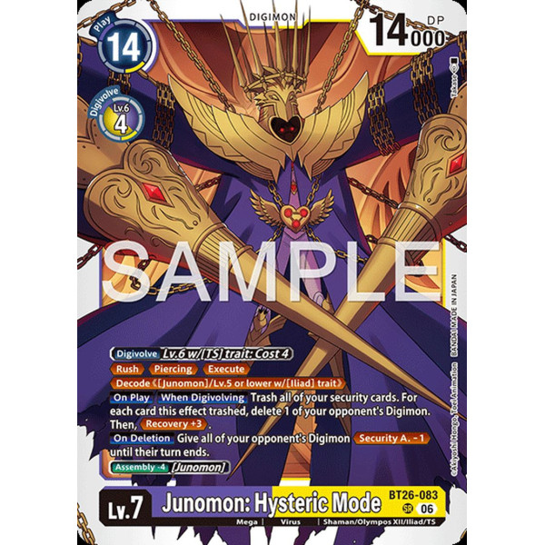 Digimon TCG BT26-083 Junomon: Hysteric Mode SR TIMELESS BONDS Card Game