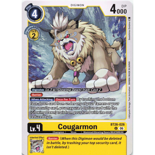 Digimon TCG BT26-026 Cougarmon U TIMELESS BONDS Card Game
