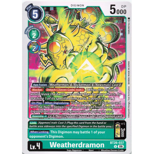 Digimon TCG BT26-037 Weatherdramon U TIMELESS BONDS Card Game