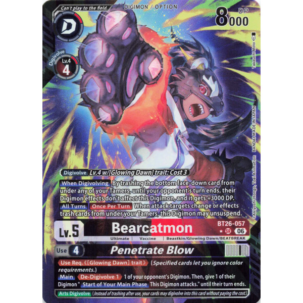 Digimon TCG BT26-057AA Bearcatmon AA/SR TIMELESS BONDS Card Game
