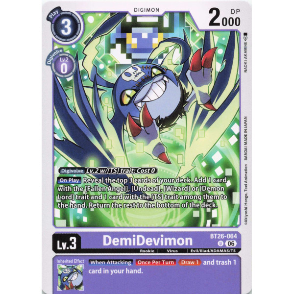 Digimon TCG BT26-064 DemiDevimon U TIMELESS BONDS Card Game