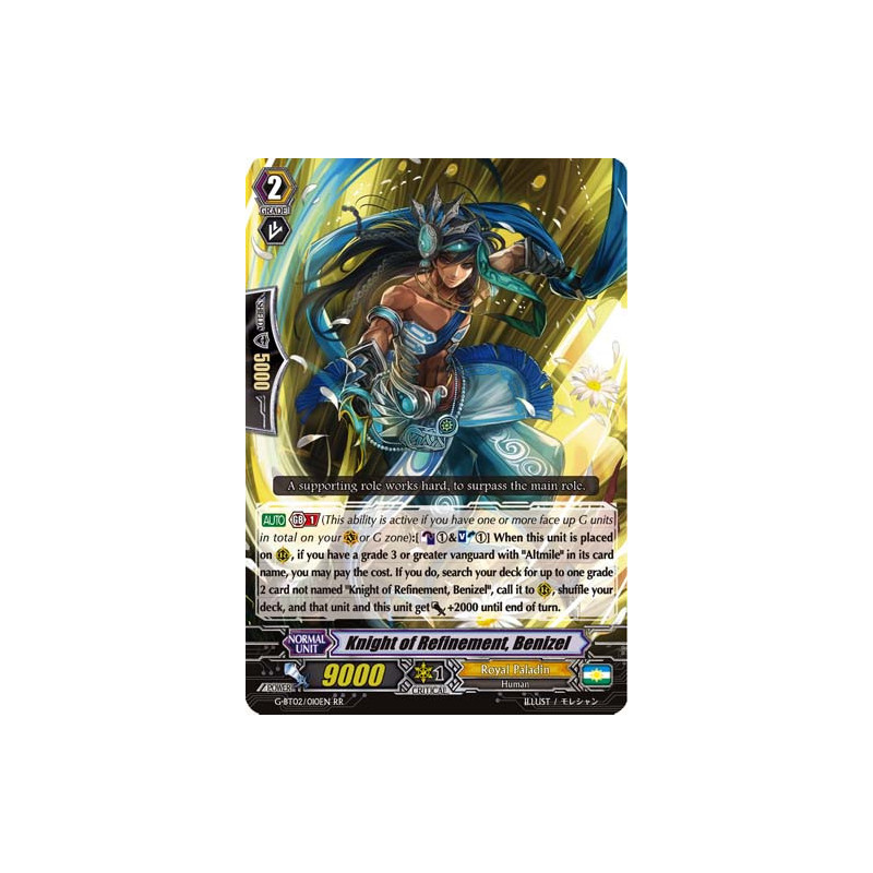 Vanguard_TCG_card_G-BT02_010EN_RR_Knight_of_Refinement_Benizel_Soaring_Ascent_of_Gale_Blossom