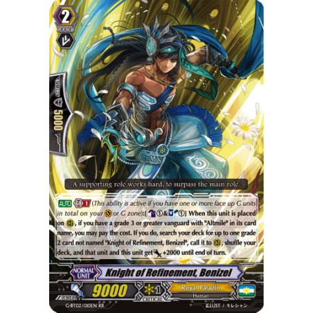 Vanguard_TCG_card_G-BT02_010EN_RR_Knight_of_Refinement_Benizel_Soaring_Ascent_of_Gale_Blossom