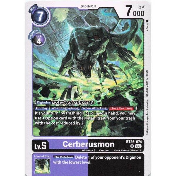 Digimon TCG BT26-074 Cerberusmon U TIMELESS BONDS Card Game