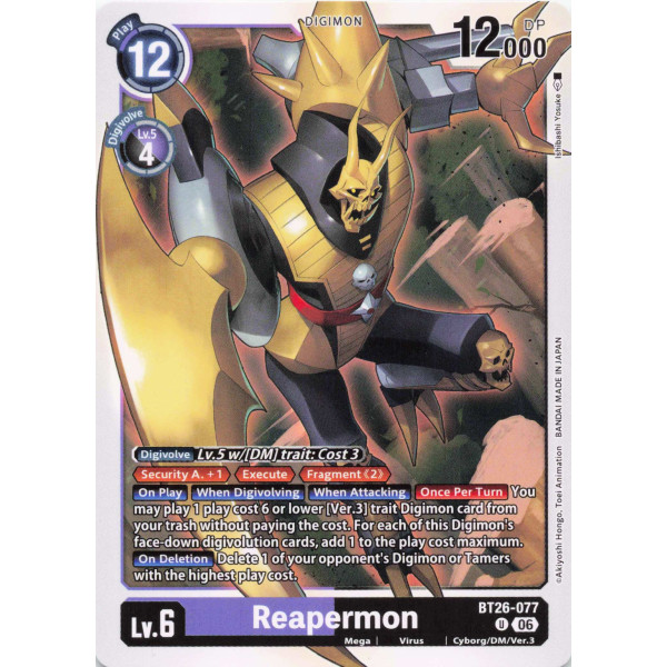 Digimon TCG BT26-077 Reapermon U TIMELESS BONDS Card Game