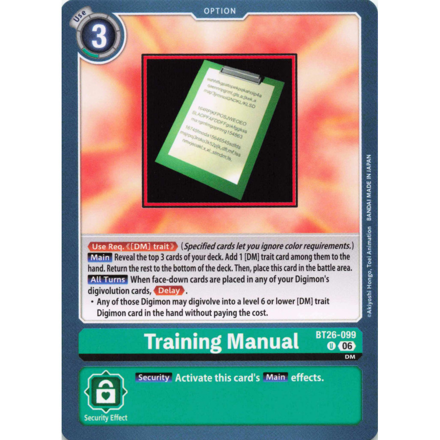Digimon TCG BT26-099 Training Manual U TIMELESS BONDS Card Game