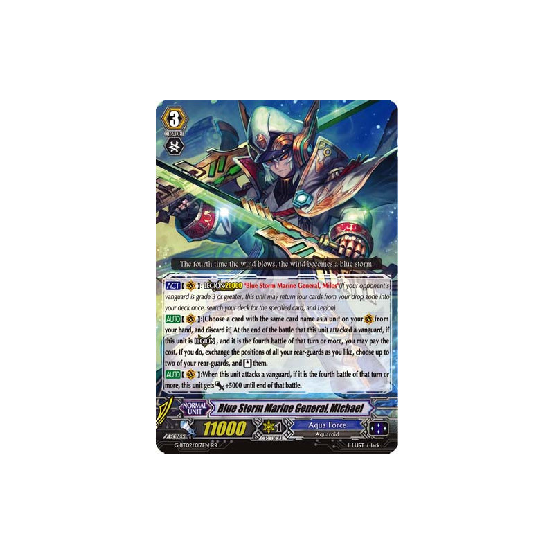 Vanguard_TCG_card_G-BT02_017EN_RR_Blue_Storm_Marine_General_Michael_Soaring_Ascent_of_Gale_Blossom