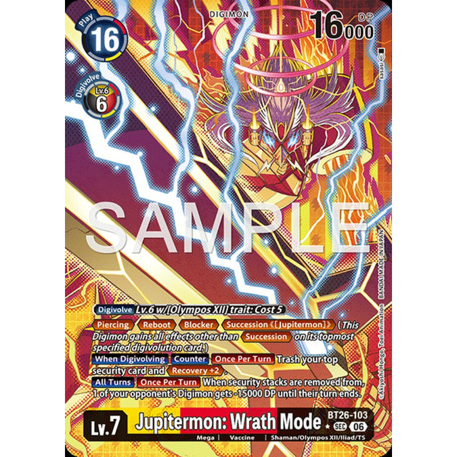 Digimon TCG BT26-103AA Jupitermon: Wrath Mode AA/SEC TIMELESS BONDS Card Game