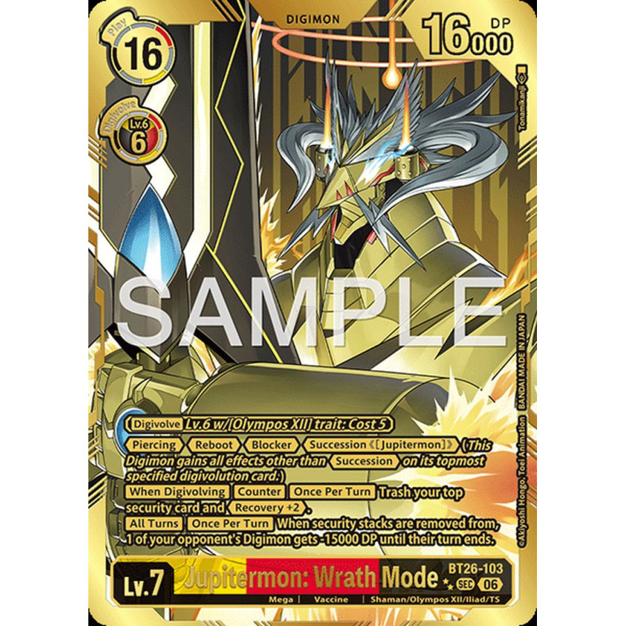 Digimon TCG BT26-103AA2 Jupitermon: Wrath Mode AA/2SEC TIMELESS BONDS Card Game