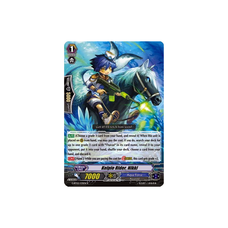 Vanguard_TCG_card_G-BT02_031EN_R_Kelpie_Rider_Nikki_Soaring_Ascent_of_Gale_Blossom