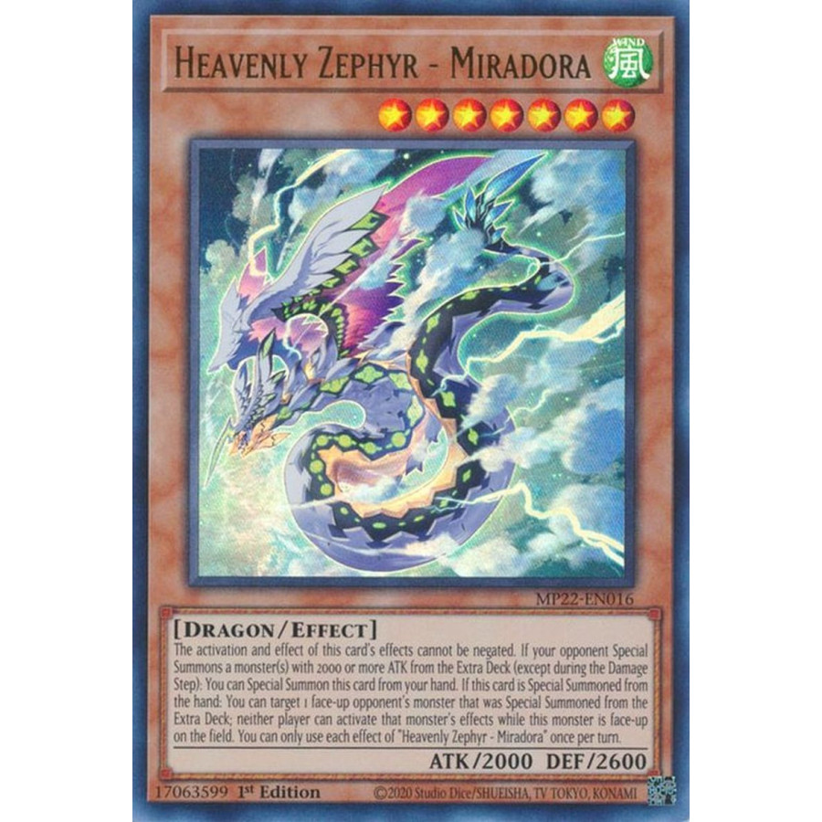 Yu-Gi-Oh TCG MP22-EN016 UR Heavenly Zephyr - Miradora Effect Monster