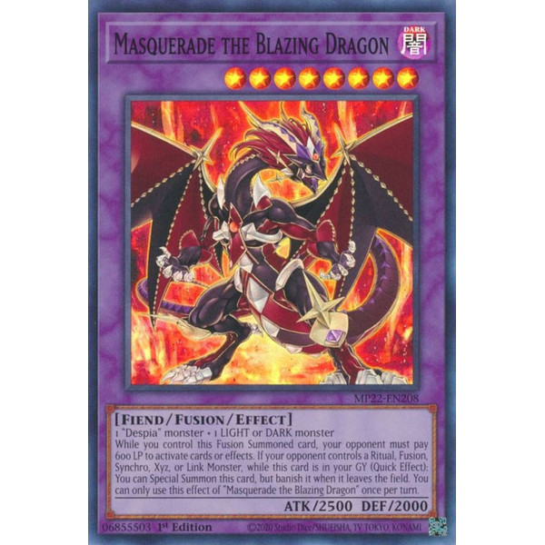 Yu-Gi-Oh TCG MP22-EN208 SR Masquerade the Blazing Dragon Effect Fusion Monster
