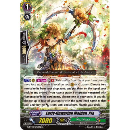 Vanguard_TCG_card_G-BT04_043EN_R_Early-flowering_Maiden_Pia_Soul_Strike_Against_The_Supreme